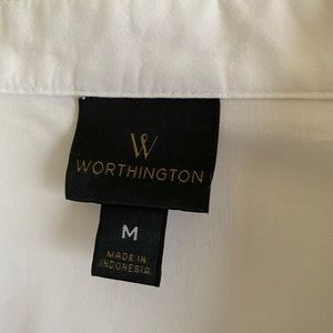 White, short sleeved, button down dress blouse